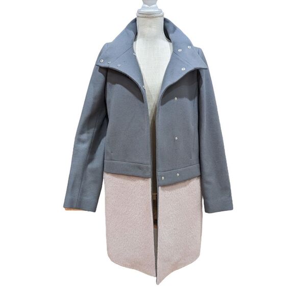 Patrizia Pepe Firenze Women's Color Block Grey & Tan Wool & Lama Coat Size EU 42 - Picture 3 of 12